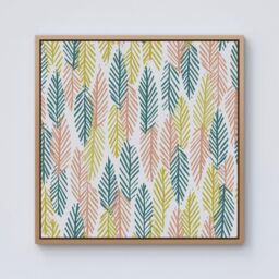 "Warren Reed - Designer Scandinavian Style Foliage Framed Canvas in Light Brown - Size: W30"" x H30""" - thumbnail 1