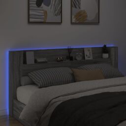 Berkfield Home Headboard Cabinet with LED Grey Sonoma 220x16.5x103.5 cm - thumbnail 4