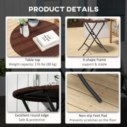 OUTSUNNY Foldable Outdoor Coffee Table, Metal Frame PE Rattan Side Table, Mixed Brown - thumbnail 8
