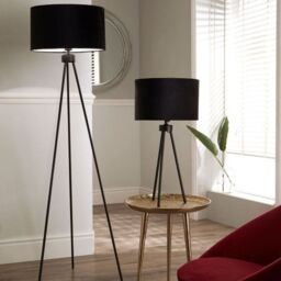 Ruma Minimalist Metal Tripod Floor Lamp For Living Room Black Shade - thumbnail 1