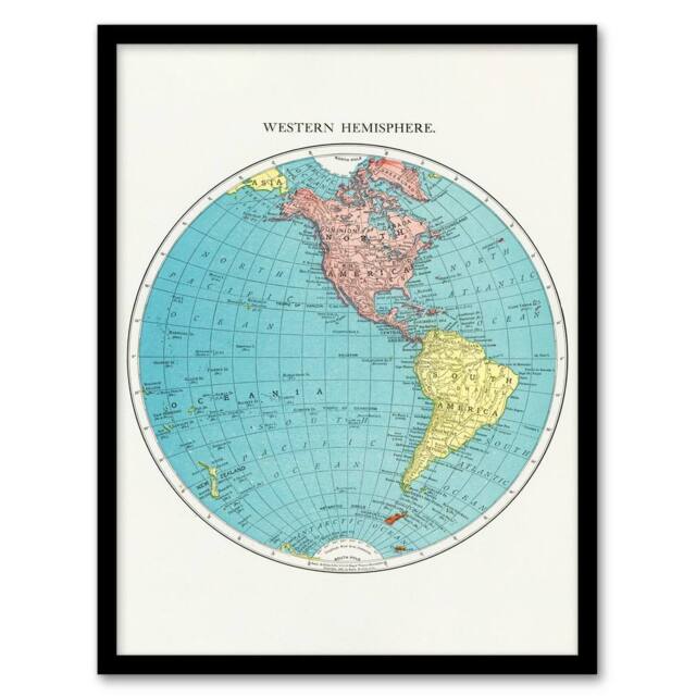 Artery8 Western Hemisphere 1908 Map Rand McNally Vintage Framed Wall Art Print in White - Size: A4 - image 1