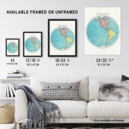 Artery8 Western Hemisphere 1908 Map Rand McNally Vintage Framed Wall Art Print in White - Size: A4 - thumbnail 3