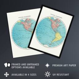 Artery8 Western Hemisphere 1908 Map Rand McNally Vintage Framed Wall Art Print in White - Size: A4 - thumbnail 2