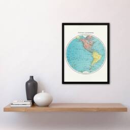 Artery8 Western Hemisphere 1908 Map Rand McNally Vintage Framed Wall Art Print in White - Size: A4 - thumbnail 4