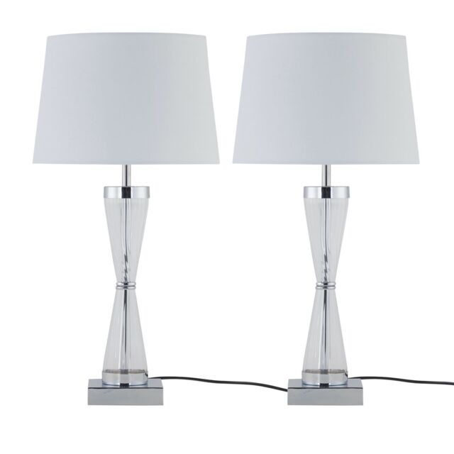 First Choice Lighting Set of 2 Chrome Touch Lamps with White Cotton Shades in Silver - image 1