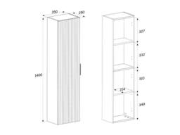 Vente-unique Fluted Wall-Hung Bathroom Unit With Inset Basin & Tall Unit - Light in Black - thumbnail 8