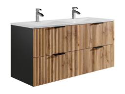 Vente-unique Fluted Wall-Hung Bathroom Unit With Inset Basin & Tall Unit - Light in Black - thumbnail 5