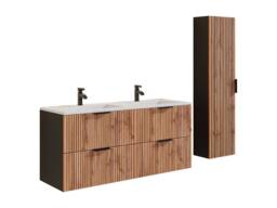 Vente-unique Fluted Wall-Hung Bathroom Unit With Inset Basin & Tall Unit - Light in Black - thumbnail 2