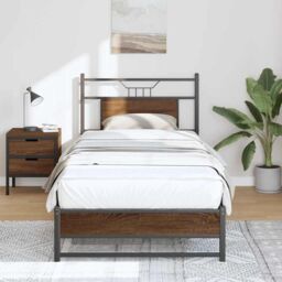 Berkfield Home Bed Frame without Mattress Brown Oak 75x190 cm Small Single Engineered Wood - thumbnail 5