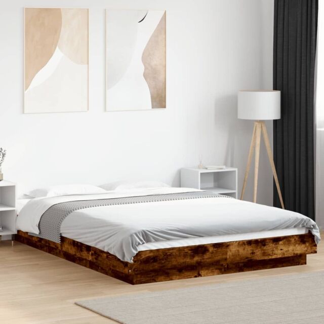 Berkfield Home Bed Frame with LED Lights without Mattress Smoked Oak 120x190cm in Brown - Size: 120x190 cm - image 1