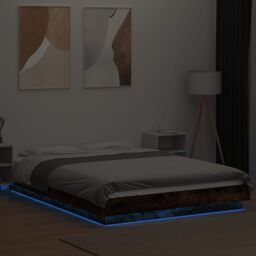 Berkfield Home Bed Frame with LED Lights without Mattress Smoked Oak 120x190cm in Brown - Size: 120x190 cm - thumbnail 4