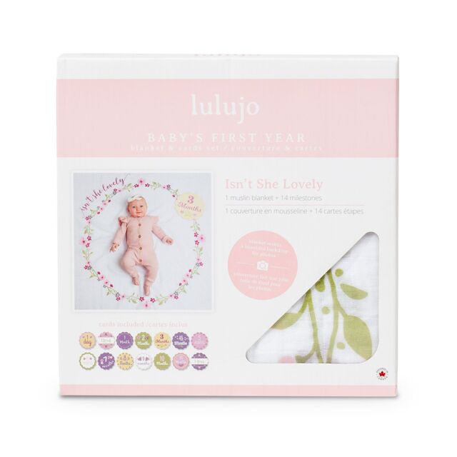 Lulujo Single Cotton Swaddle & Cards Gift Set- Isn't she Lovely