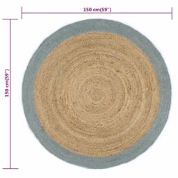 Berkfield Home Handmade Rug Jute with Olive Green Border 150 cm - Size: 100 cm diameter - thumbnail 6
