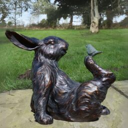 Animal Crackers Playful Rabbit With A Bird On His Foot Home Or Garden Decoration in Bronze - thumbnail 1
