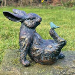 Animal Crackers Playful Rabbit With A Bird On His Foot Home Or Garden Decoration in Bronze - thumbnail 3