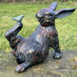 Animal Crackers Playful Rabbit With A Bird On His Foot Home Or Garden Decoration in Bronze - thumbnail 2