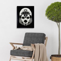 "Artery8 Wall Art Print Day Of The Dead Dog Skull Head Drawing Halloween Art Framed in Black - Size: W12"" x H16""" - thumbnail 2