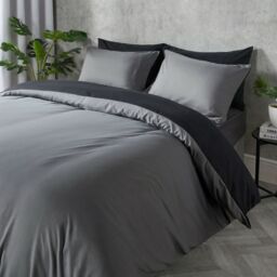 OHS Plain Dyed Reversible Duvet Cover Cover with Pillowcase Set in Black - Size: King - thumbnail 2