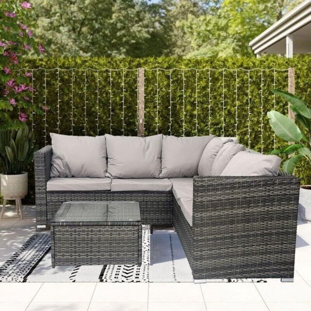 Alivio 5 Seater Rattan Corner Sofa Set, PE Rattan Garden Furniture Set with Coffee Table, Anti-UV Cushions for Indoor Outdoor - Grey - image 1