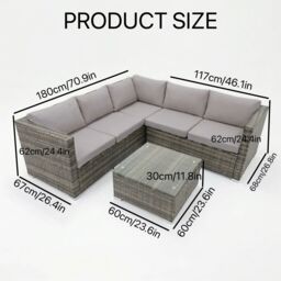 Alivio 5 Seater Rattan Corner Sofa Set, PE Rattan Garden Furniture Set with Coffee Table, Anti-UV Cushions for Indoor Outdoor - Grey - thumbnail 9