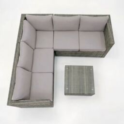 Alivio 5 Seater Rattan Corner Sofa Set, PE Rattan Garden Furniture Set with Coffee Table, Anti-UV Cushions for Indoor Outdoor - Grey - thumbnail 7