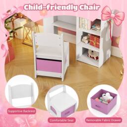 Costway Kids Vanity Table & Chair Set Dressing Table Set w/Drawer & Shelves in White - thumbnail 8