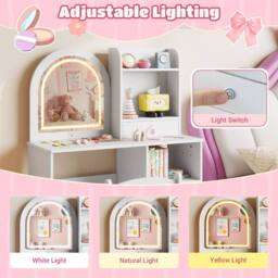 Costway Kids Vanity Table & Chair Set Dressing Table Set w/Drawer & Shelves in White - thumbnail 7