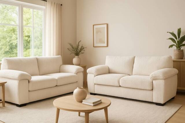 LUXURY LIFE Amalfi Jumbo Cord Fabric Sofa Set in Cream - image 1