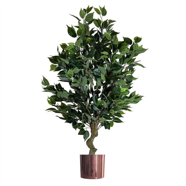 Leaf 100cm Realistic Artificial Ficus Tree / Plant Bush Ficus Copper Planter in Green - image 1