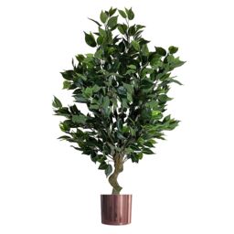 Leaf 100cm Realistic Artificial Ficus Tree / Plant Bush Ficus Copper Planter in Green - thumbnail 1