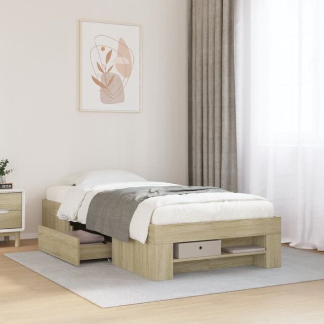 Berkfield Home Bed Frame without Mattress Sonoma Oak 75x190 cm Small Single Engineered Wood in Brown - image 1