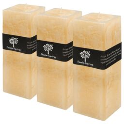 Nicola Spring Square Vanilla Pillar Candles - 110 Hours - Cream - Pack of 3 in Beige