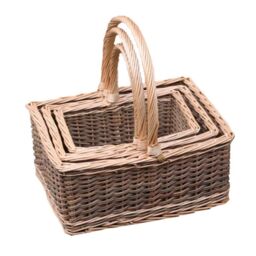Red Hamper Wicker Set of 3 Lakeland Shopping Baskets in Brown - thumbnail 1