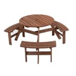 EONLION Wooden 6-Seat Round Garden Picnic Table Bench Patio Set in Brown