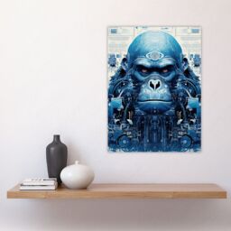 Artery8 Wall Art Print Gorilla Army Robot Hybrid Schematic Blue Futuristic Secret Complex Arcane Manuscript Gift For Him Man Cave Poster - thumbnail 4