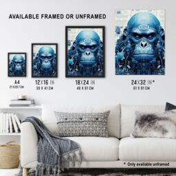 Artery8 Wall Art Print Gorilla Army Robot Hybrid Schematic Blue Futuristic Secret Complex Arcane Manuscript Gift For Him Man Cave Poster - thumbnail 3