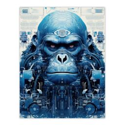 Artery8 Wall Art Print Gorilla Army Robot Hybrid Schematic Blue Futuristic Secret Complex Arcane Manuscript Gift For Him Man Cave Poster - thumbnail 1