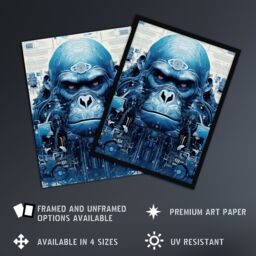 Artery8 Wall Art Print Gorilla Army Robot Hybrid Schematic Blue Futuristic Secret Complex Arcane Manuscript Gift For Him Man Cave Poster - thumbnail 2