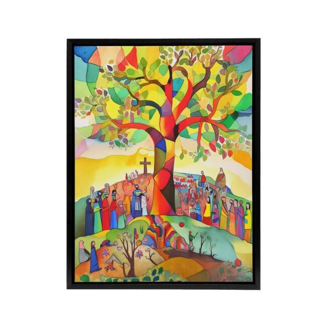"Artery8 Sermon On The Mount Jesus Folk Art Framed Canvas Wall Art Print - Size: W12"" x H16""" - image 1