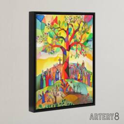 "Artery8 Sermon On The Mount Jesus Folk Art Framed Canvas Wall Art Print - Size: W12"" x H16""" - thumbnail 2