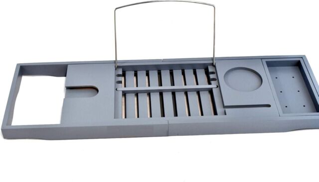 MANTRARAJ Extendable Bath Tub Caddy Bathroom Tray with Tablet Phone Mug Holder in Grey - image 1