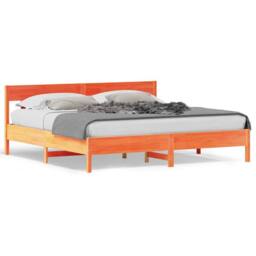 Berkfield Home Bed Frame without Mattress Wax Brown 200x200 cm Solid Wood Pine in Orange