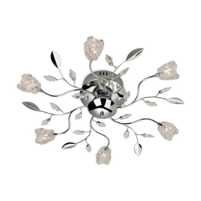 Netlighting Cindy 6 Light Flush Multi Arm Ceiling Light Chrome Clear Glass G4 Bulb in Grey