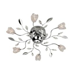 Netlighting Cindy 6 Light Flush Multi Arm Ceiling Light Chrome Clear Glass G4 Bulb in Grey