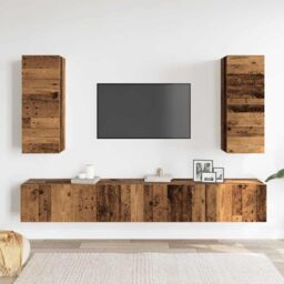Berkfield Home 4 Piece TV Cabinet Set Wall-mounted Old Wood Engineered Wood in Brown - thumbnail 3