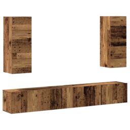 Berkfield Home 4 Piece TV Cabinet Set Wall-mounted Old Wood Engineered Wood in Brown - thumbnail 2