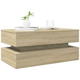 Berkfield Home Coffee Table with LED Lights Sonoma Oak 90x50x40 cm in Brown - Size: 90 x 50 x 40 cm - thumbnail 6