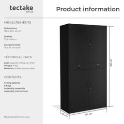 tectake Filing Cabinet Cosmo in Black - Size: 1 Pack - thumbnail 6