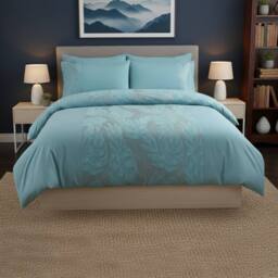 Snug City Velvet Leaf Design Duvet Cover Elegant Soft Touch Luxury Bedding in Blue - Size: Single - thumbnail 1