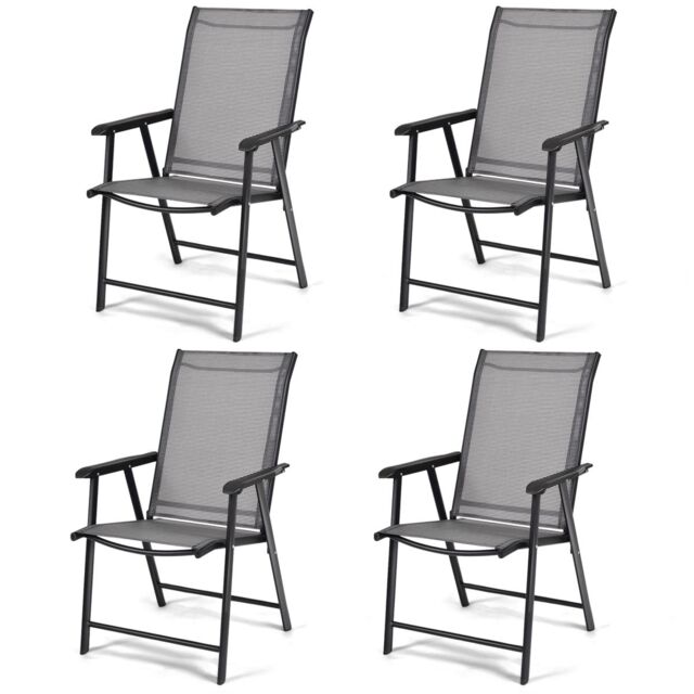Costway Set of 4 Folding Chairs in Fabric & Metal Garden Chairs in Grey - image 1